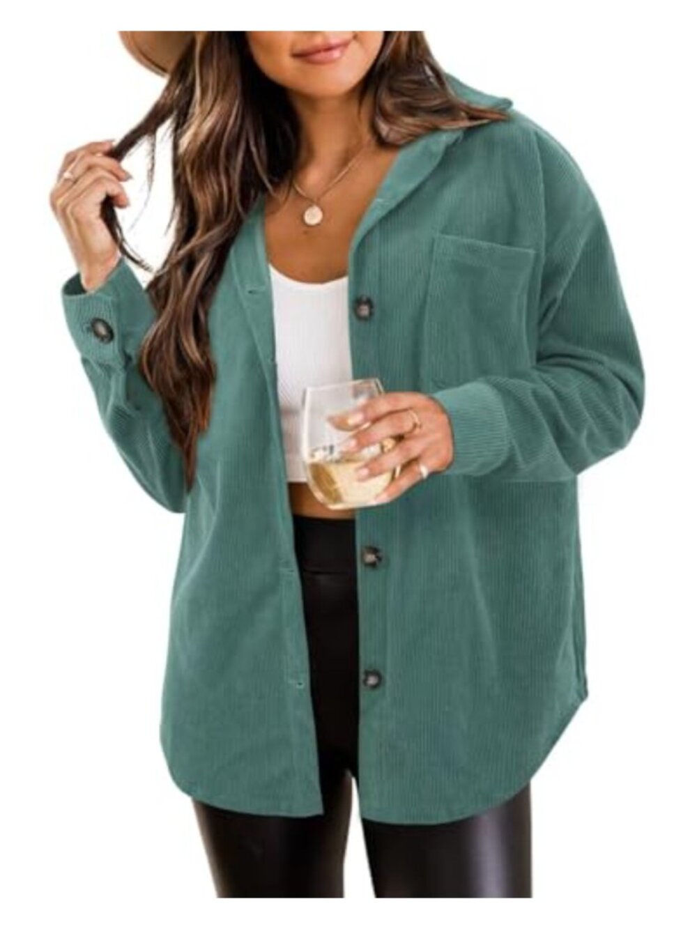 Women's Corduroy Button Down Shacket Long Sleeve Casual Jacket